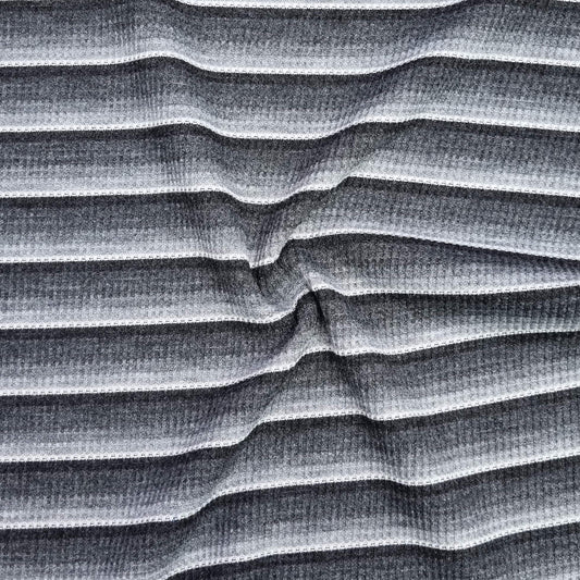 Black Waffle-Textured Knit Fabric With Stripes