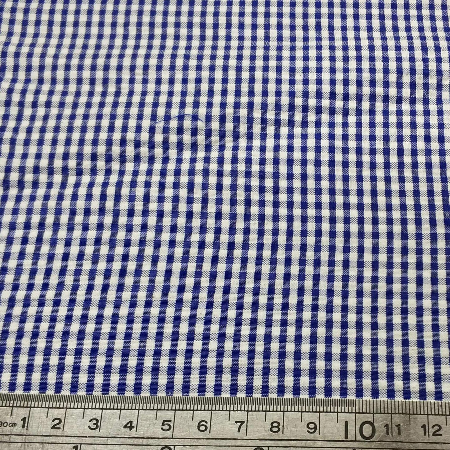 Blue and white checkered fabric