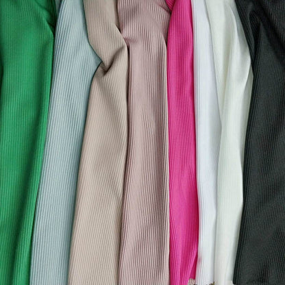 Collection of ribbed fabric swatches in various colors.