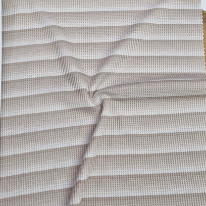 Beige Waffle-Textured Knit Fabric With Stripes