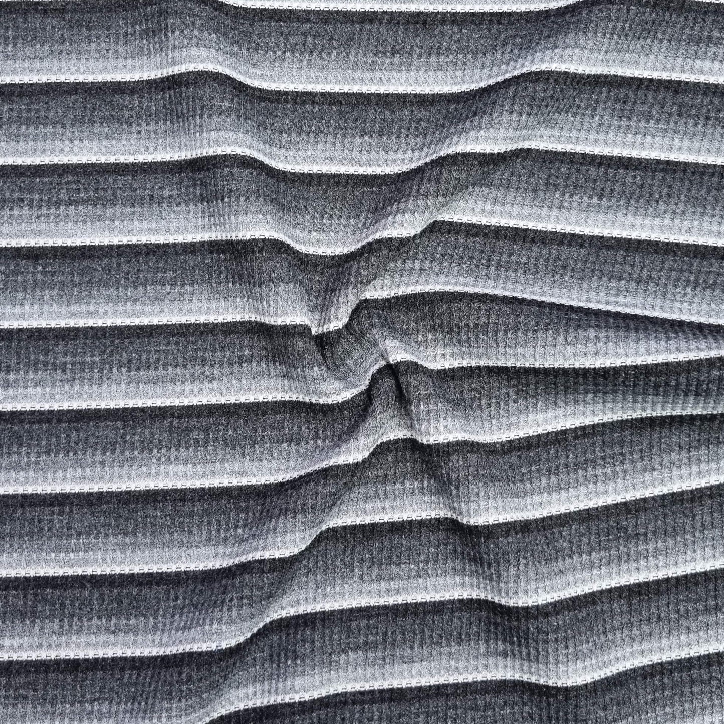 Black Waffle-Textured Knit Fabric With Stripes