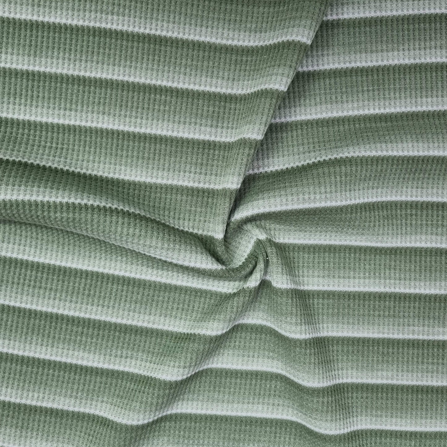 Green Waffle-Textured Knit Fabric With Stripes