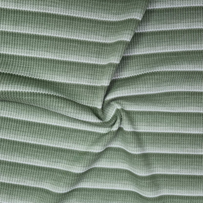 Green Waffle-Textured Knit Fabric With Stripes