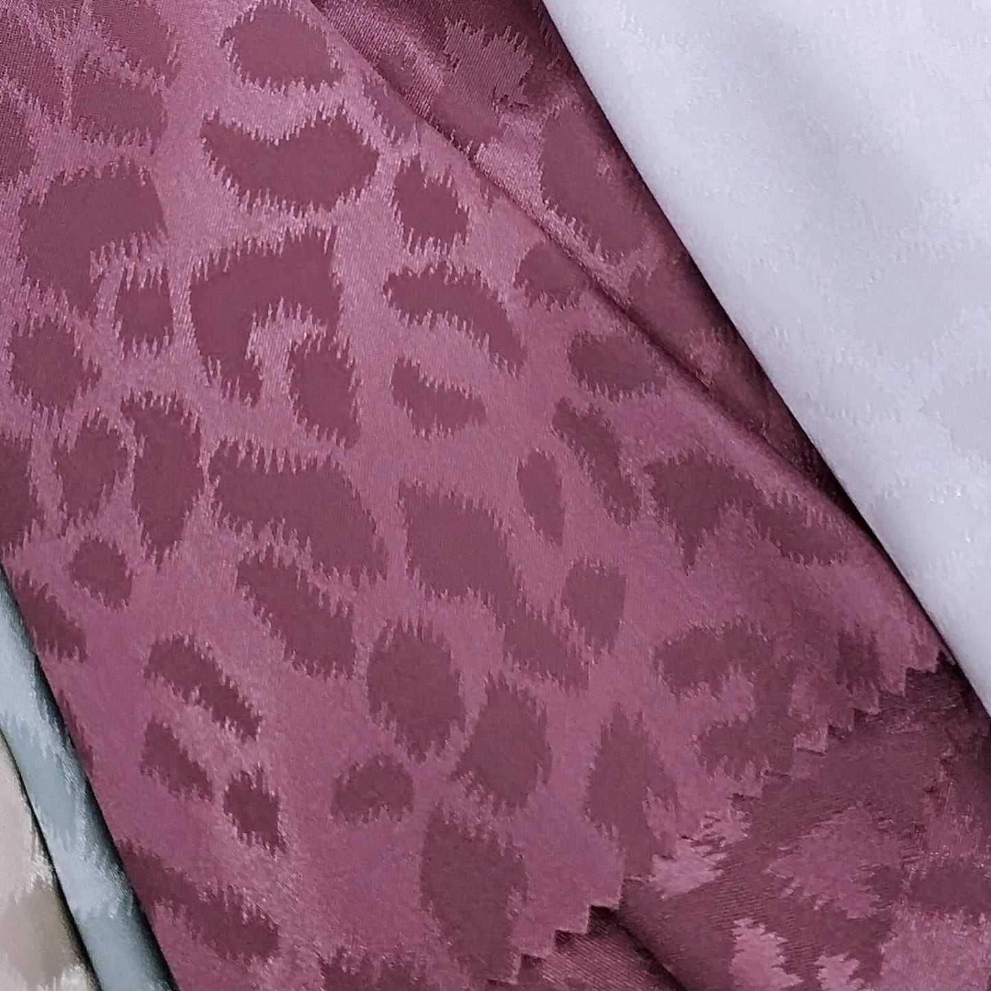  Satin Fabric Featuring Leopard Print In Smoky Fuchsia