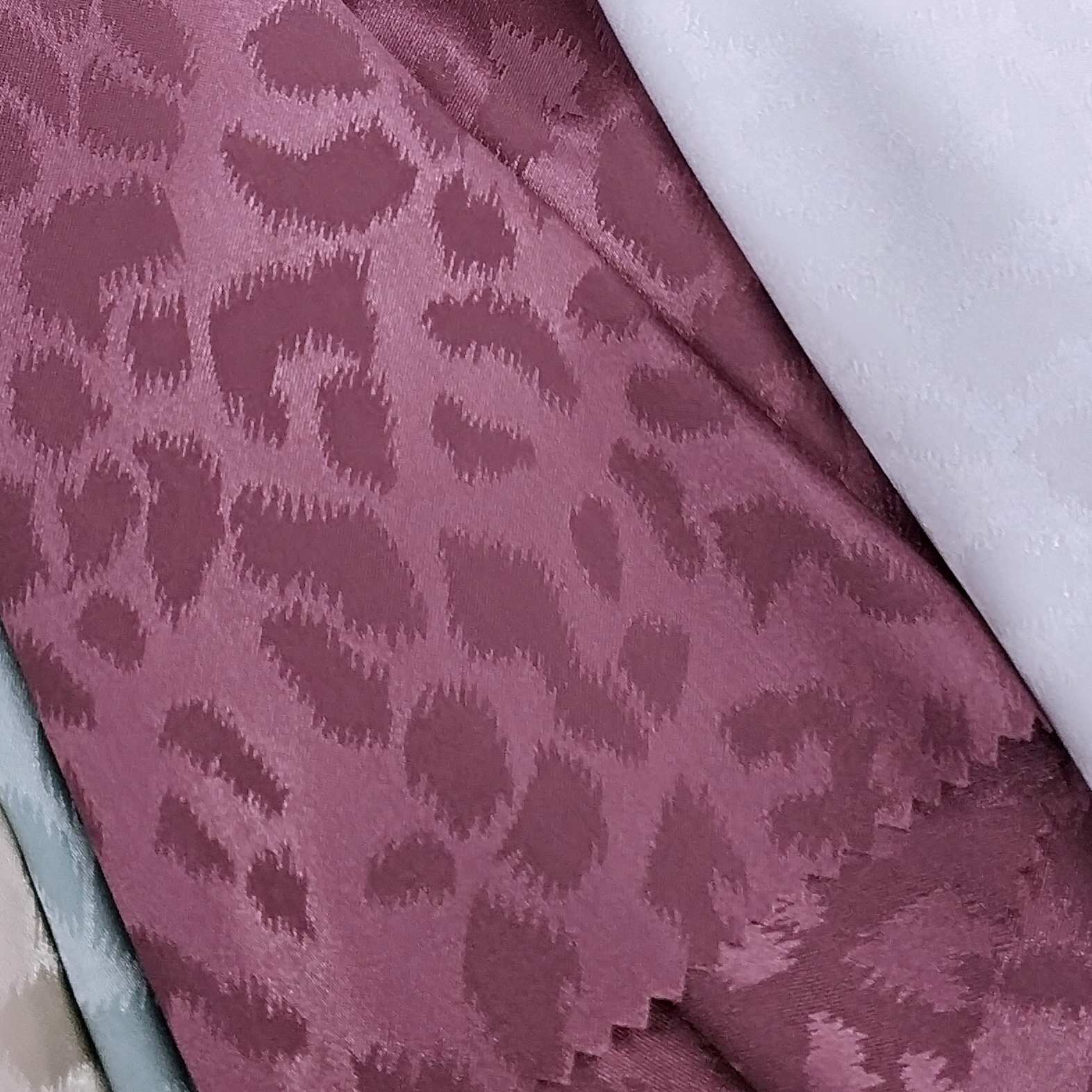  Satin Fabric Featuring Leopard Print In Smoky Fuchsia