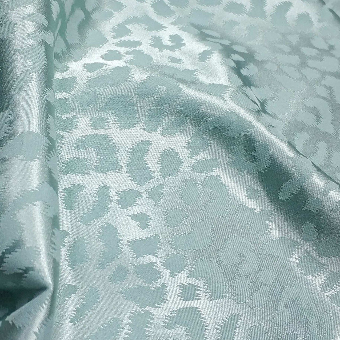  Satin Fabric Featuring Leopard Print In Light Green