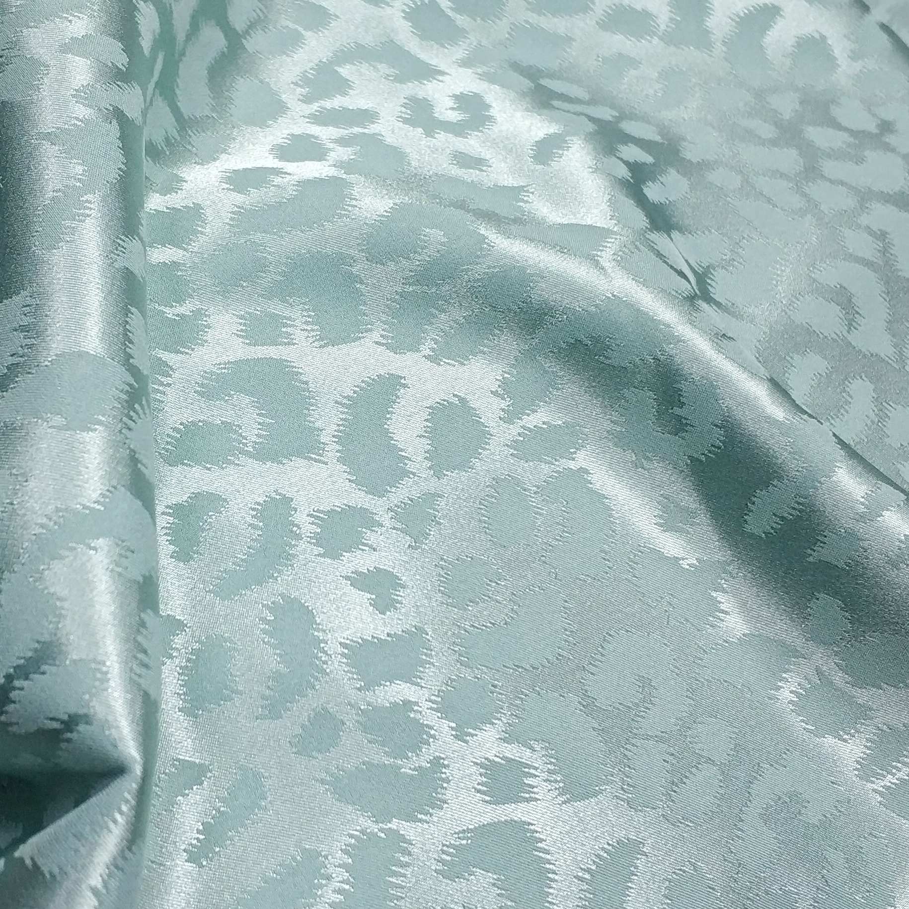  Satin Fabric Featuring Leopard Print In Light Green