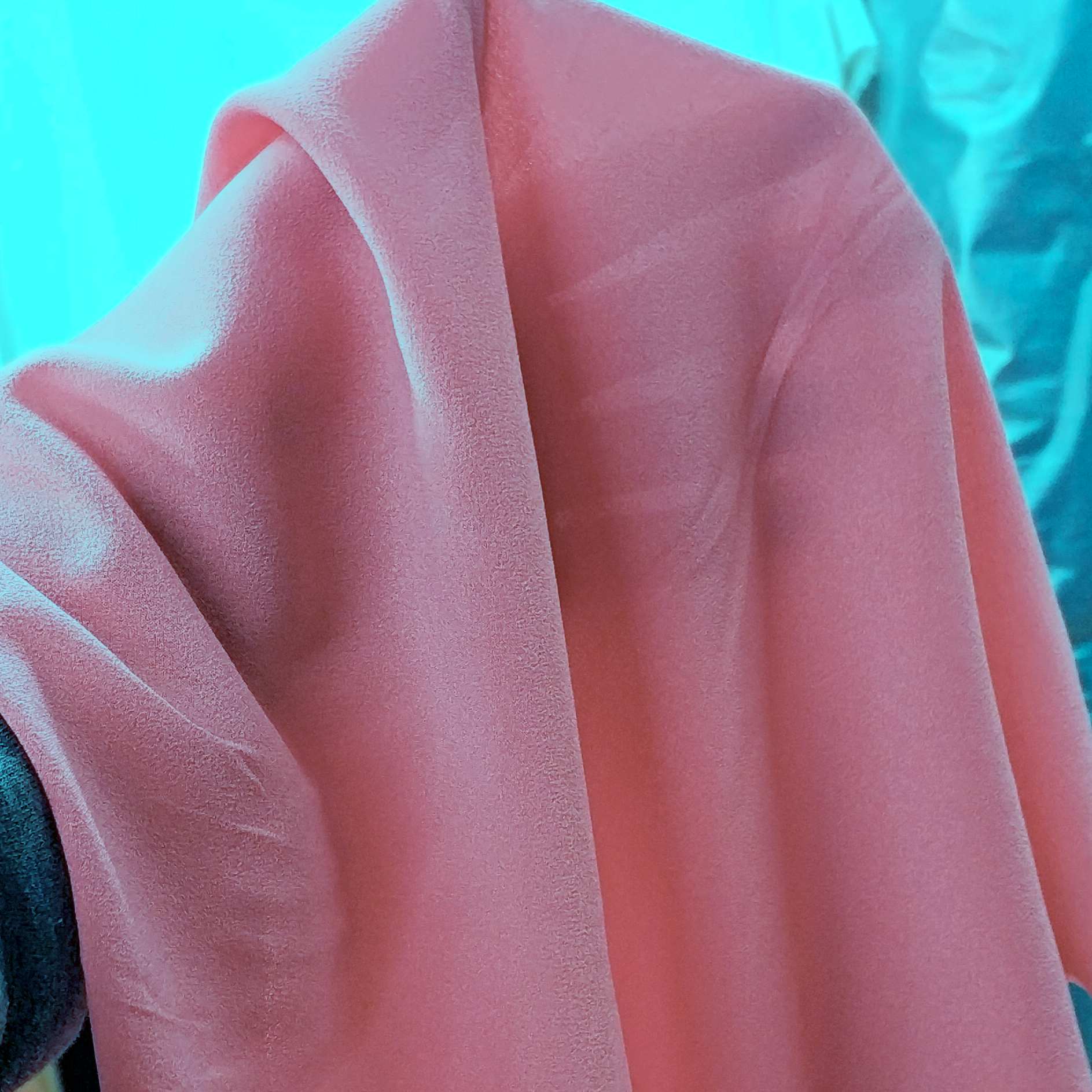 Coral Pink Semi‑Sheer Crepe Fabric