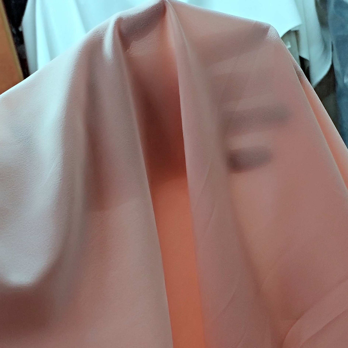 Peach Semi‑Sheer Crepe Fabric