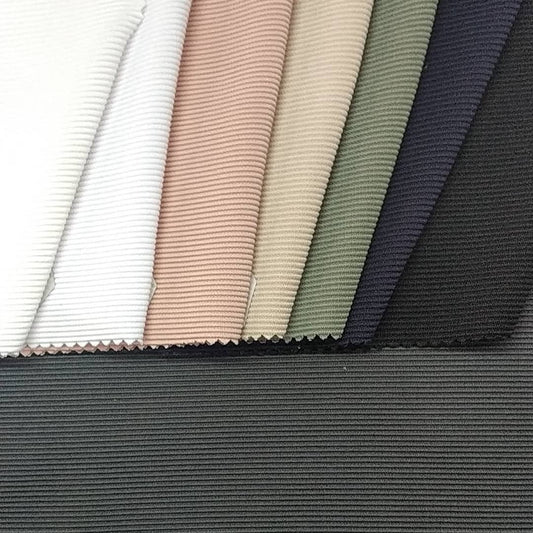 Collection of ribbed fabric swatches in various colors.