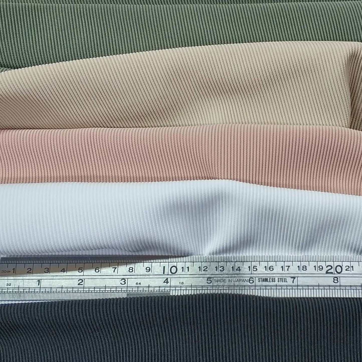 Collection of ribbed knit fabrics in various colors