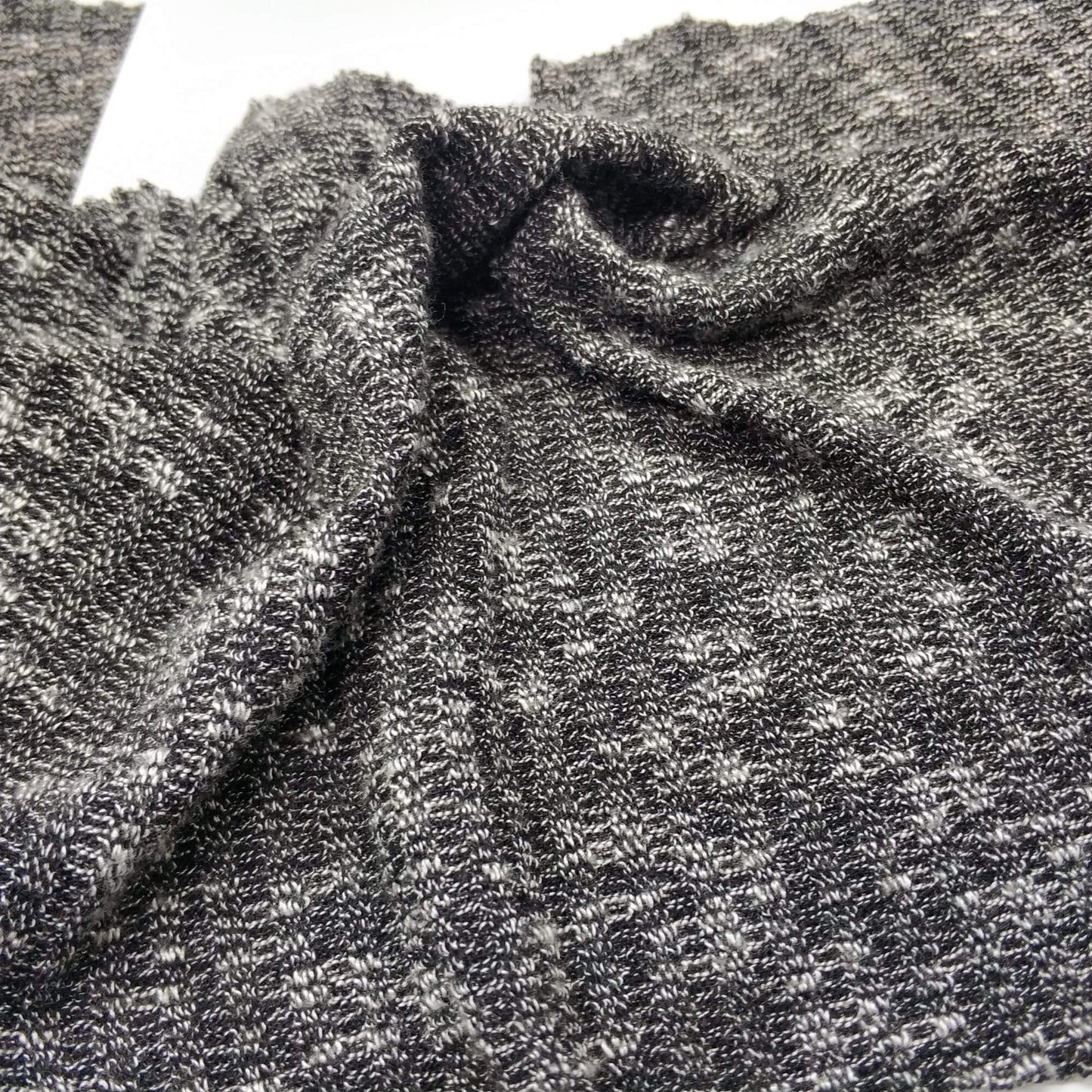 Rib Knit Fabric In Black With White Spots