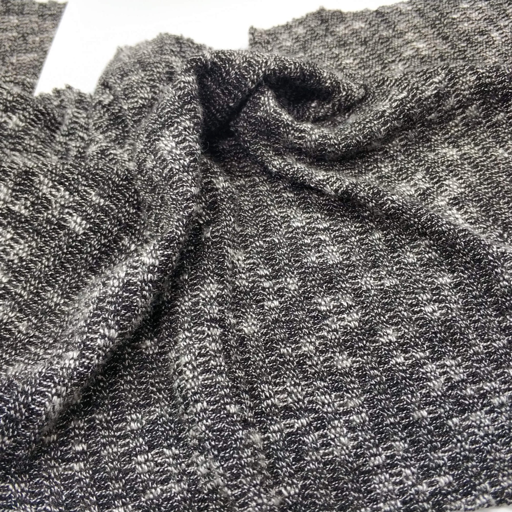 Rib Knit Fabric In Black With White Spots