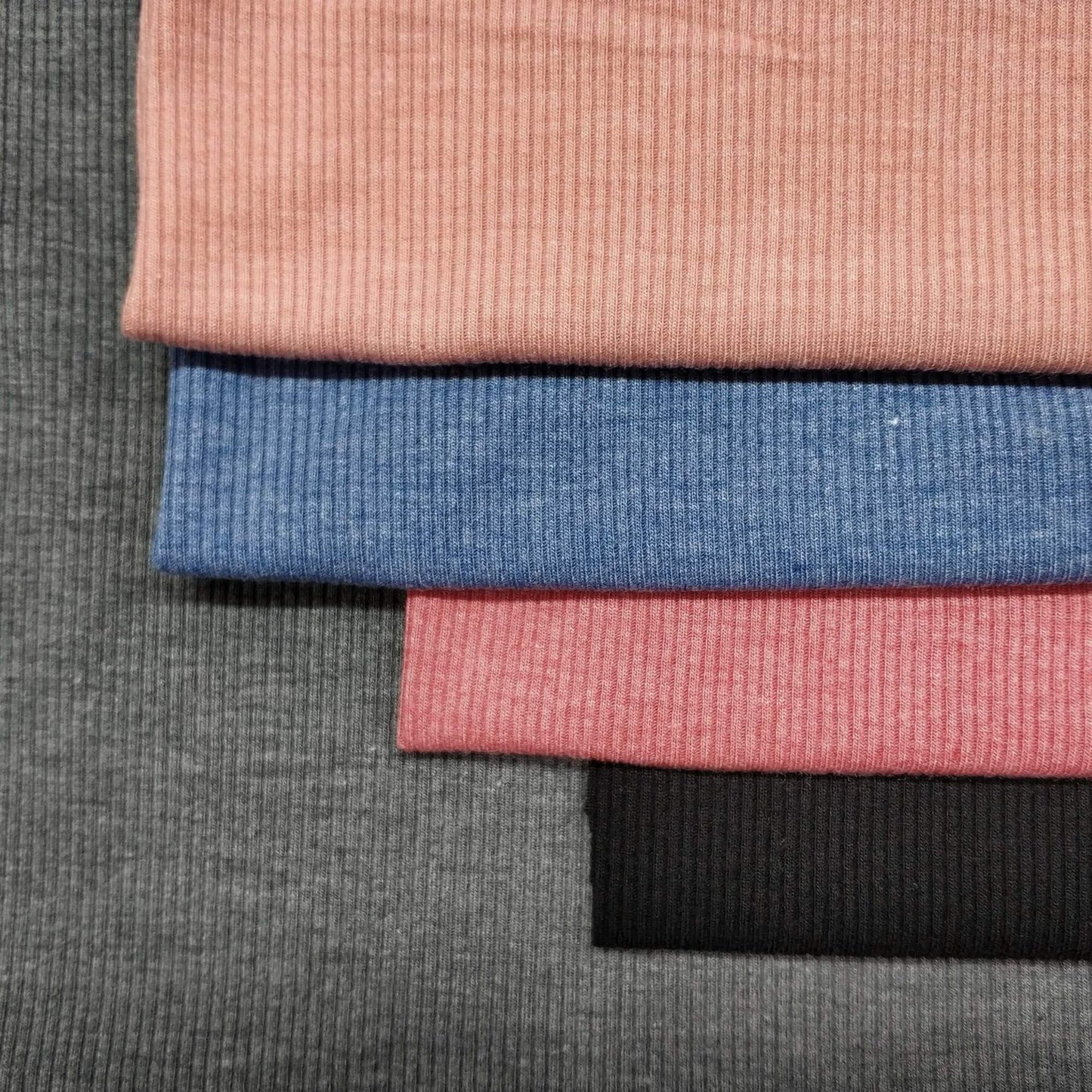 A 1×1 rib knit fabric In Black, red, Light Blue, Orange and Gray Colors