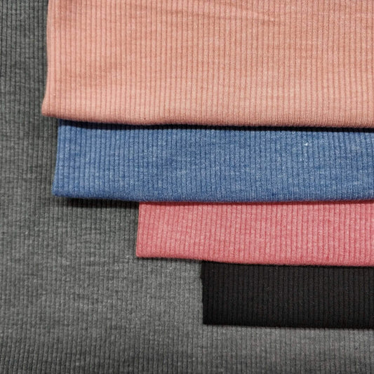 A 1×1 rib knit fabric In Black, red, Light Blue, Orange and Gray Colors