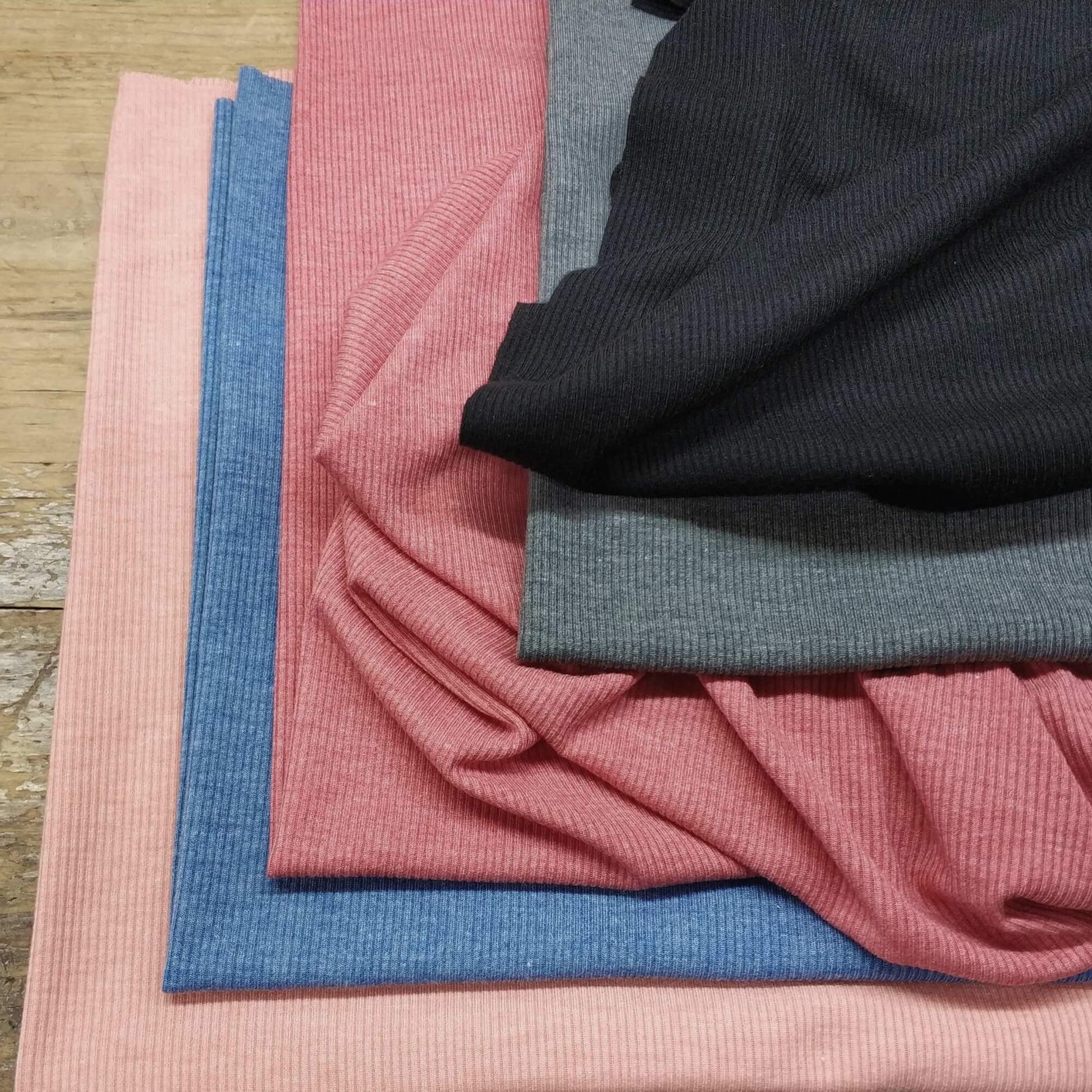 A 1×1 rib knit fabric In Black, red, Light Blue, Orange and Gray Colors