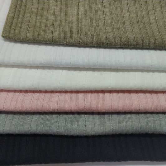 Ribbed knit fabric inspired by the soft texture and stretch of classic undershirts in varius colors