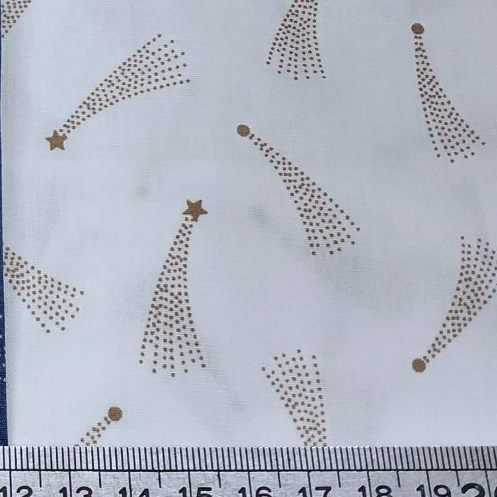 Pattern of gold stars and shooting stars on a white background 