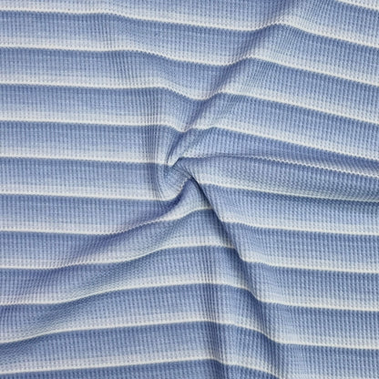 Sky Blue Waffle-Textured Knit Fabric With Stripes