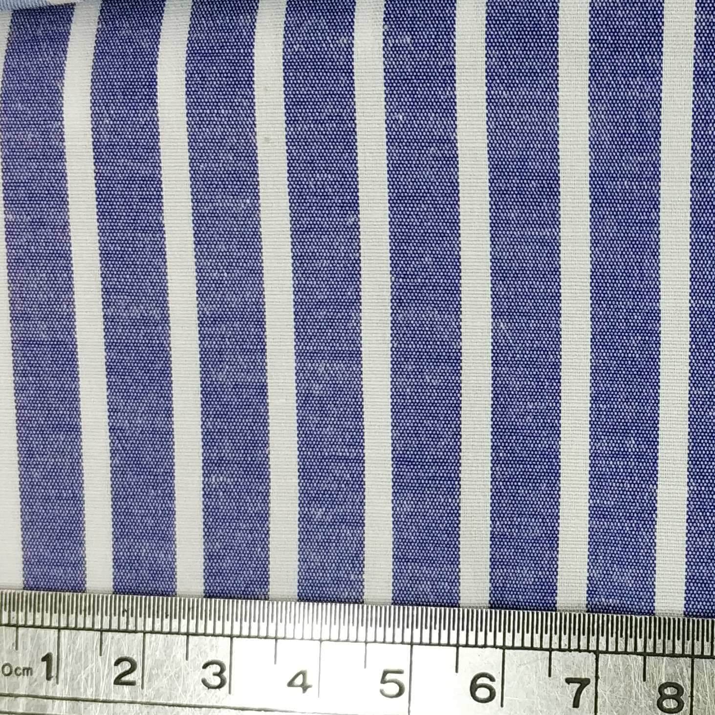 Blue Striped Cotton Poplin with Lycra