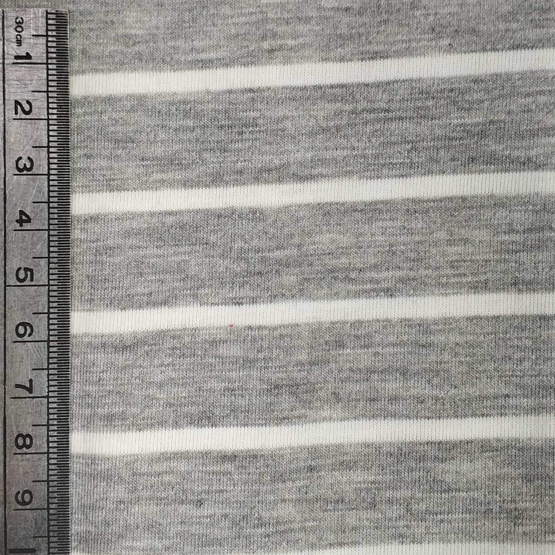 Gray and white striped viscose jersey fabric 