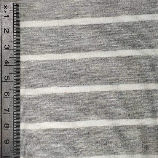 Gray and white striped viscose jersey fabric 