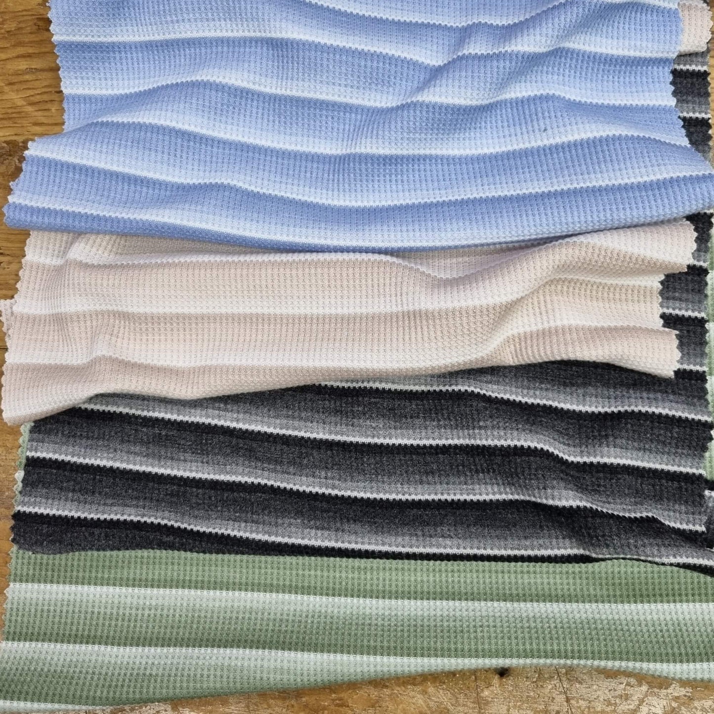 Waffle-Textured Knit Fabric With Stripes