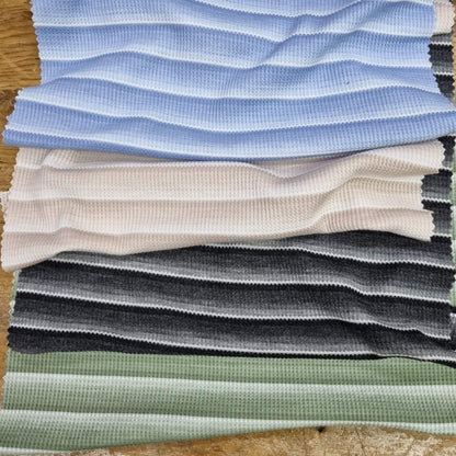 Waffle-Textured Knit Fabric With Stripes