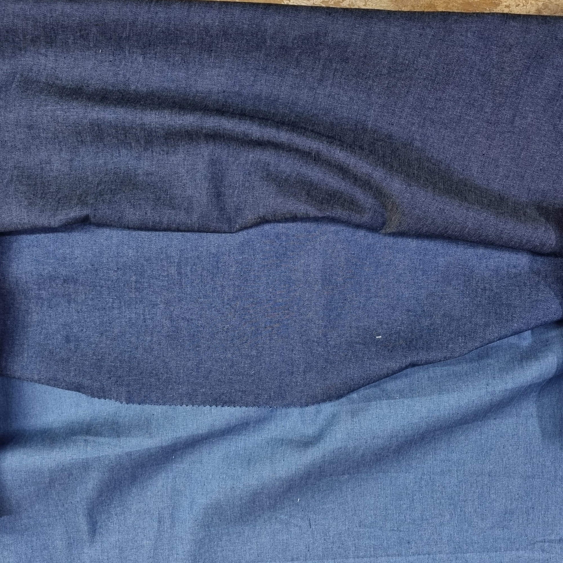 A washed lightweight denim fabric